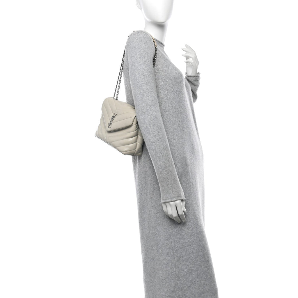 Calfskin Y Quilted Monogram Small Loulou Chain Satchel Crema Soft