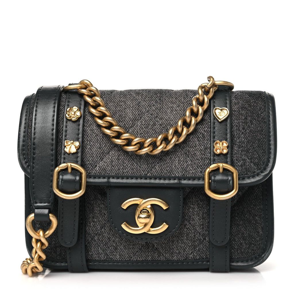 Denim Quilted Mini Flap Grey