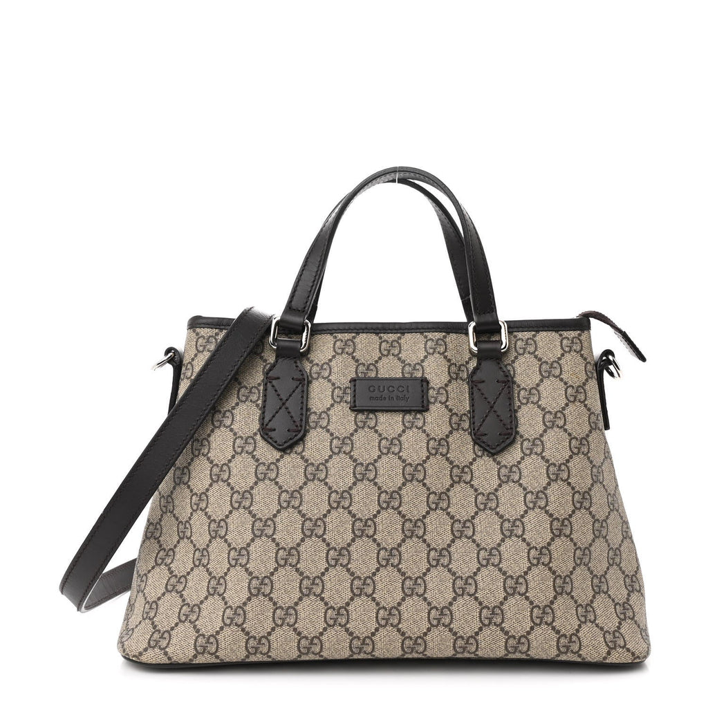 GG Supreme Monogram Small Zippered Tote Dark Brown