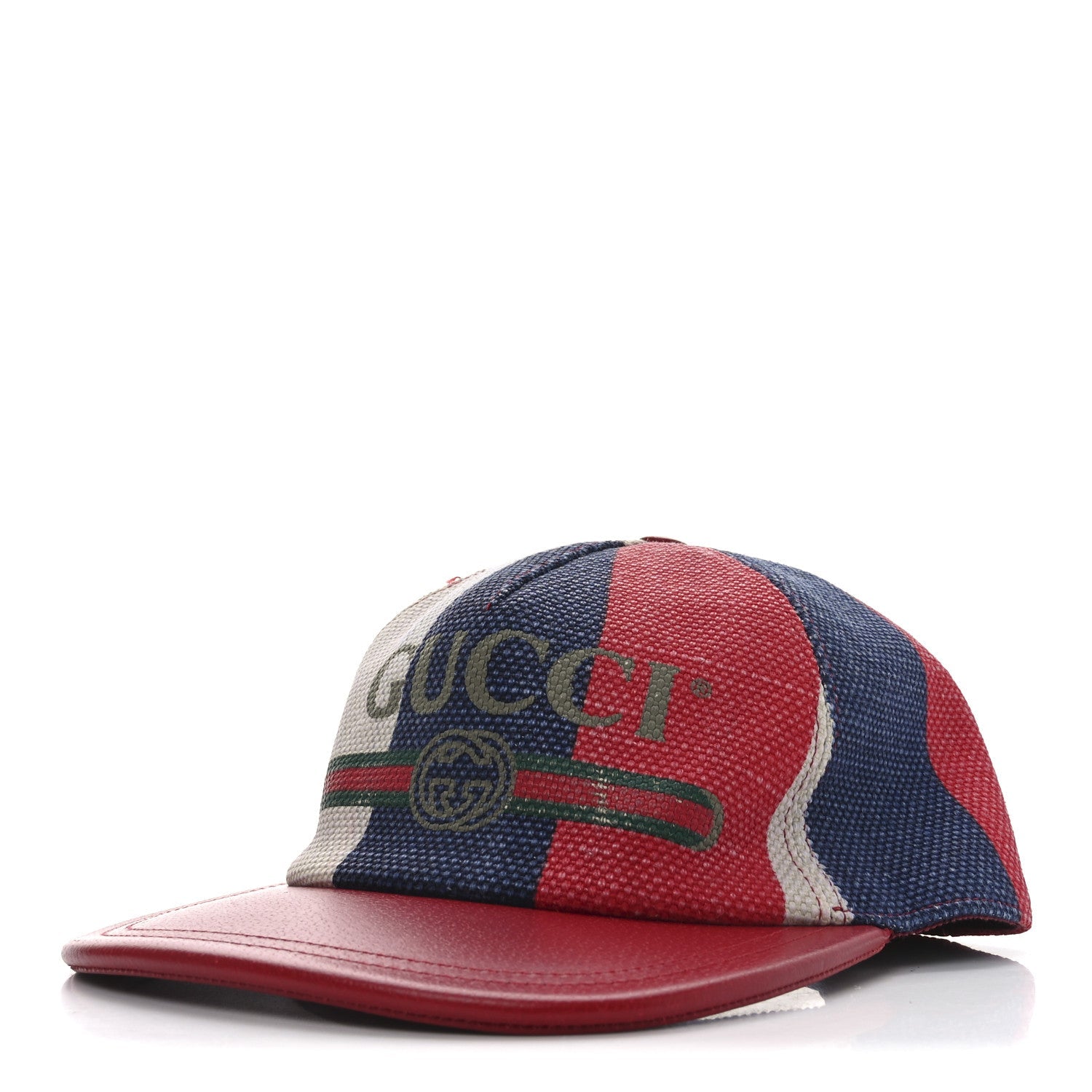 Canvas Textured Calfskin Sylvie Stripe Logo Baseball Hat S White Red