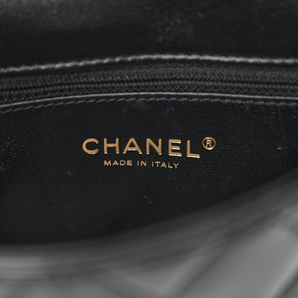 Shiny Lambskin Quilted Golden Links Top Handle Flap Black
