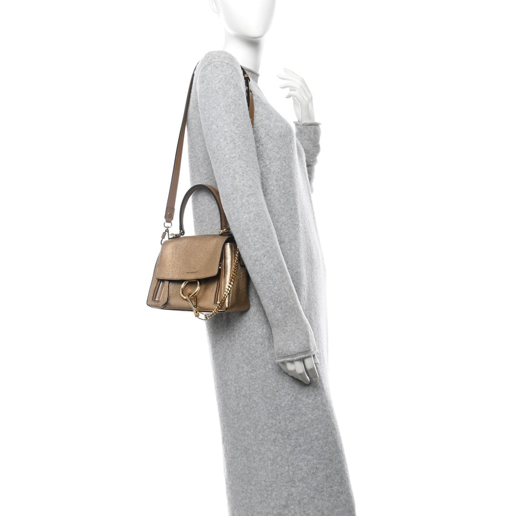 Metallic Calfskin Mini Faye Day Shoulder Bag Gold