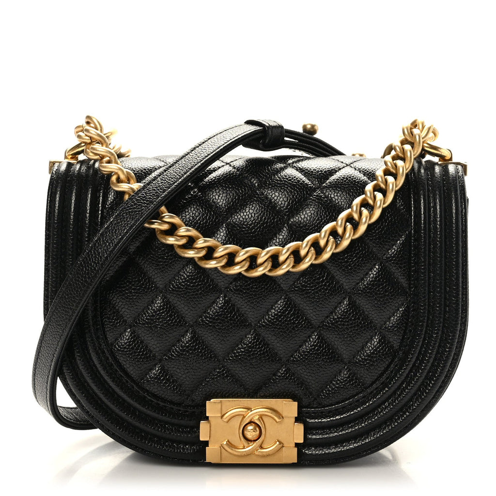 Caviar Quilted Small Boy Messenger Bag Black