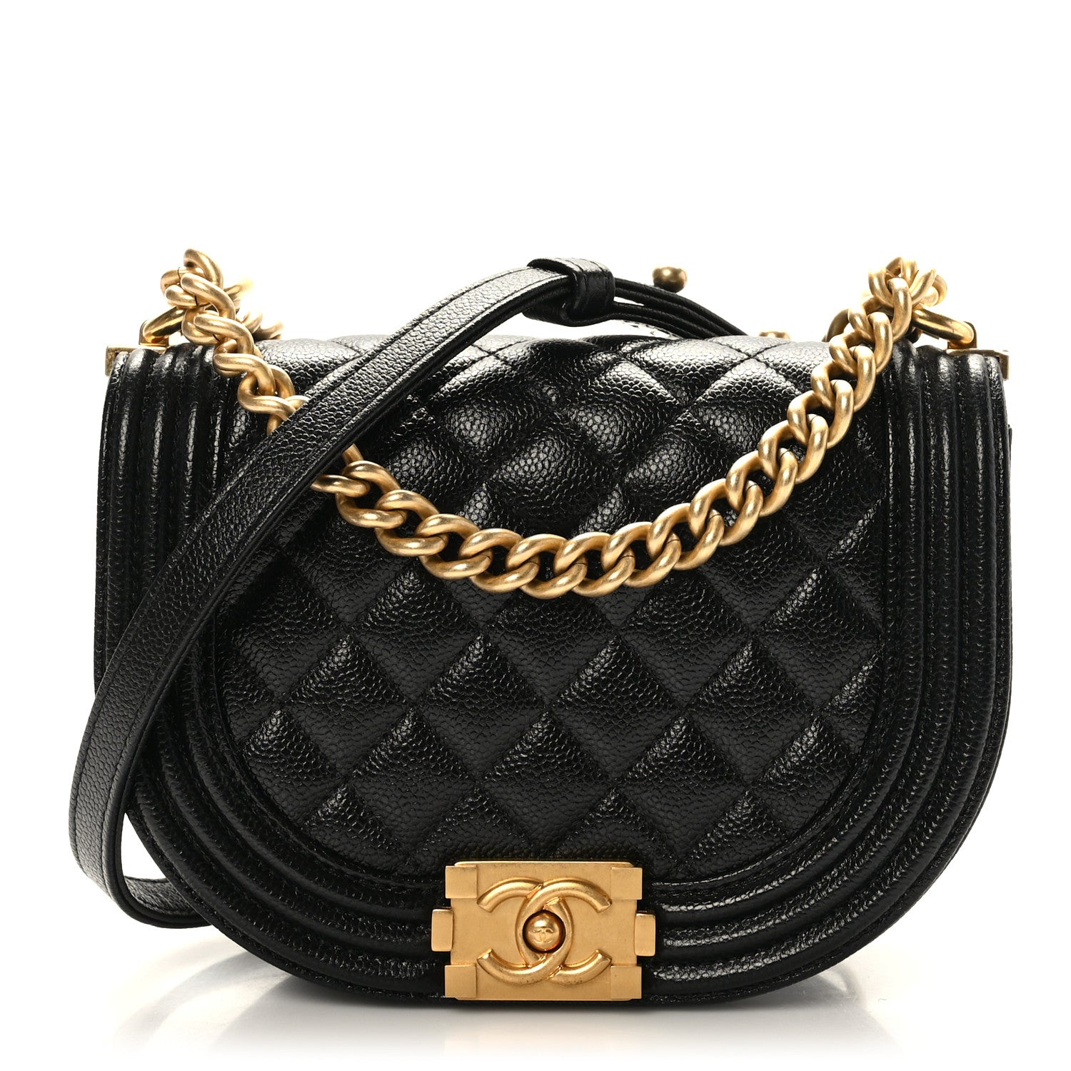 Caviar Quilted Small Boy Messenger Bag Black