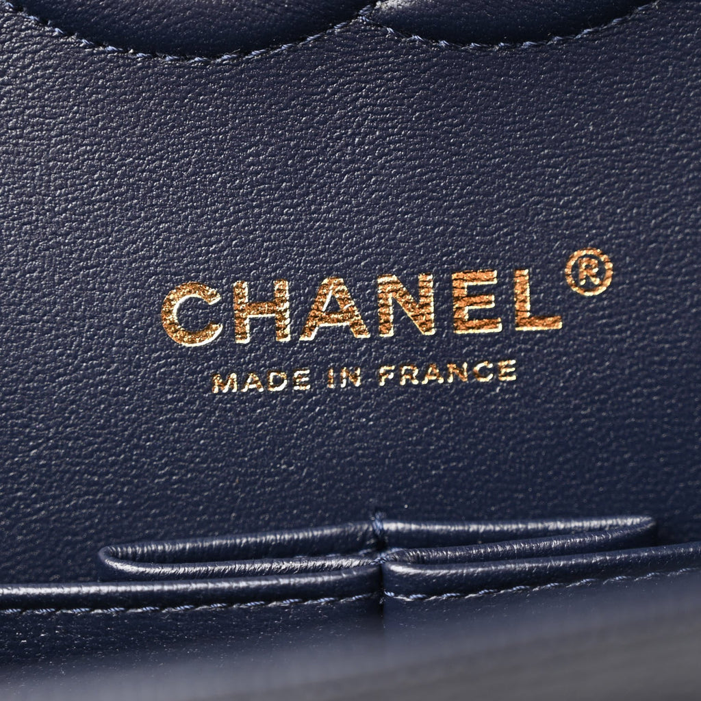 Caviar Quilted Medium Double Flap Navy