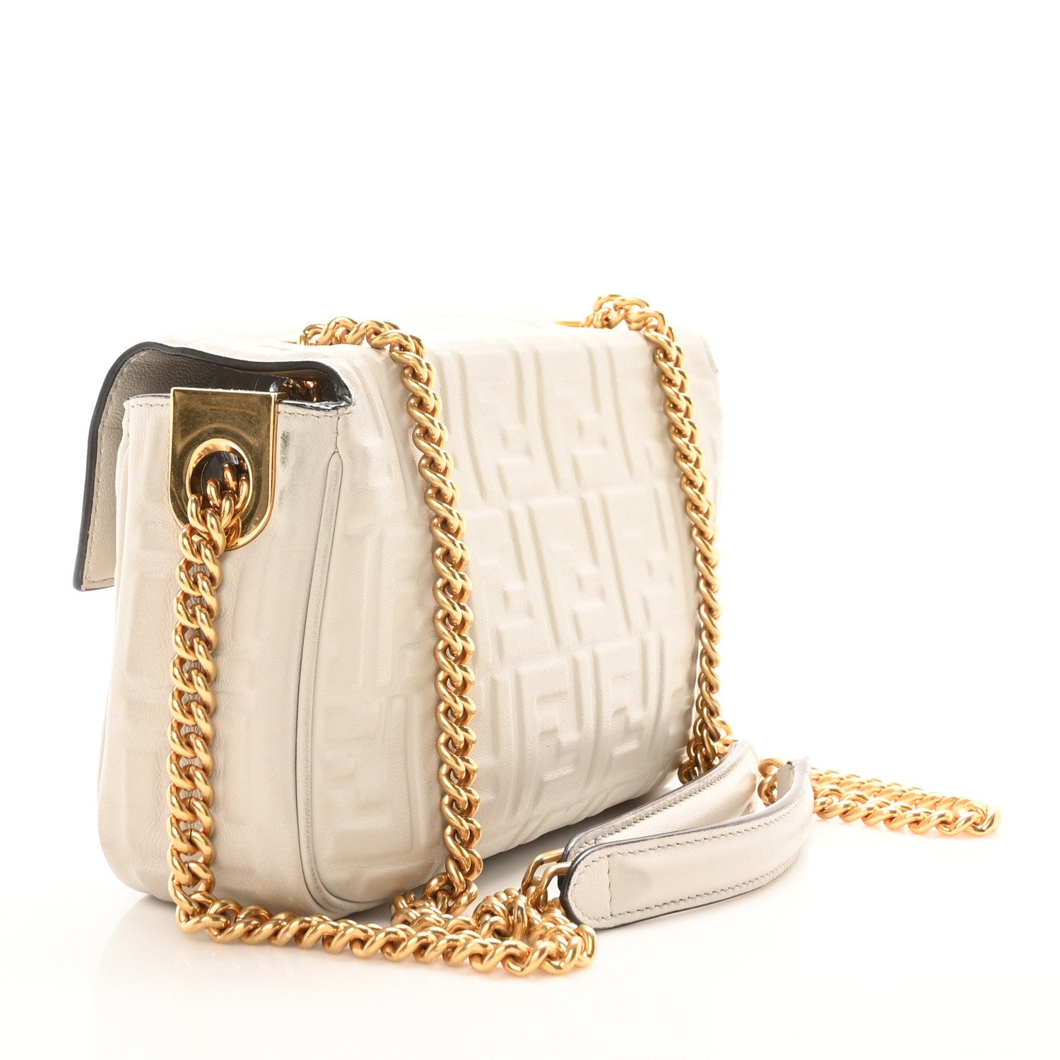 Nappa Small FF Embossed Midi Chain Baguette Ghiaia