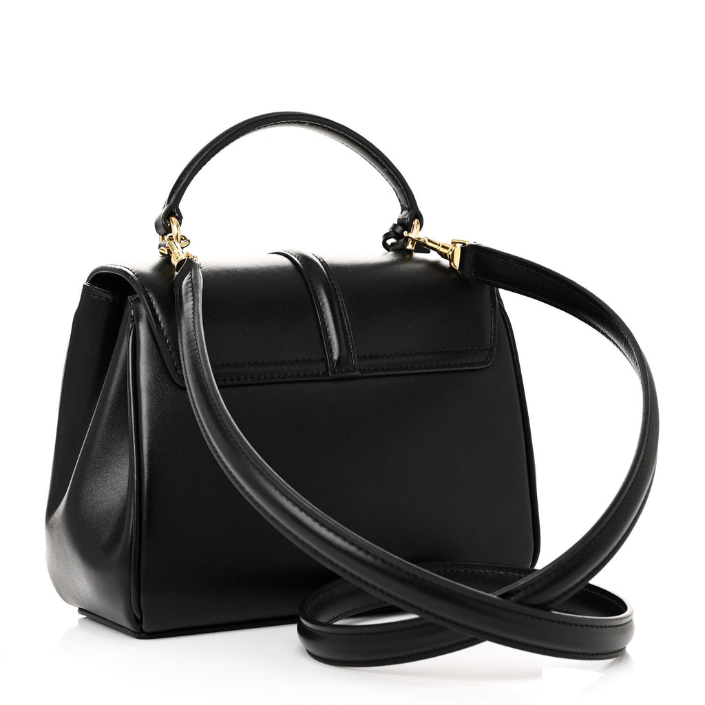 Satinated Calfskin Mini 16 Top Handle Bag Black