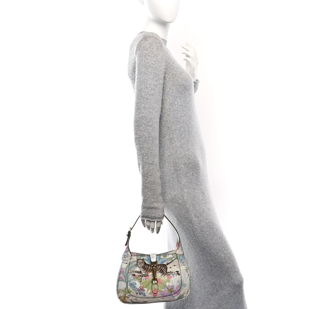 New Shangai Calfskin Tiger Savanah Small Jackie 1961 Hobo Chalky White Multicolor