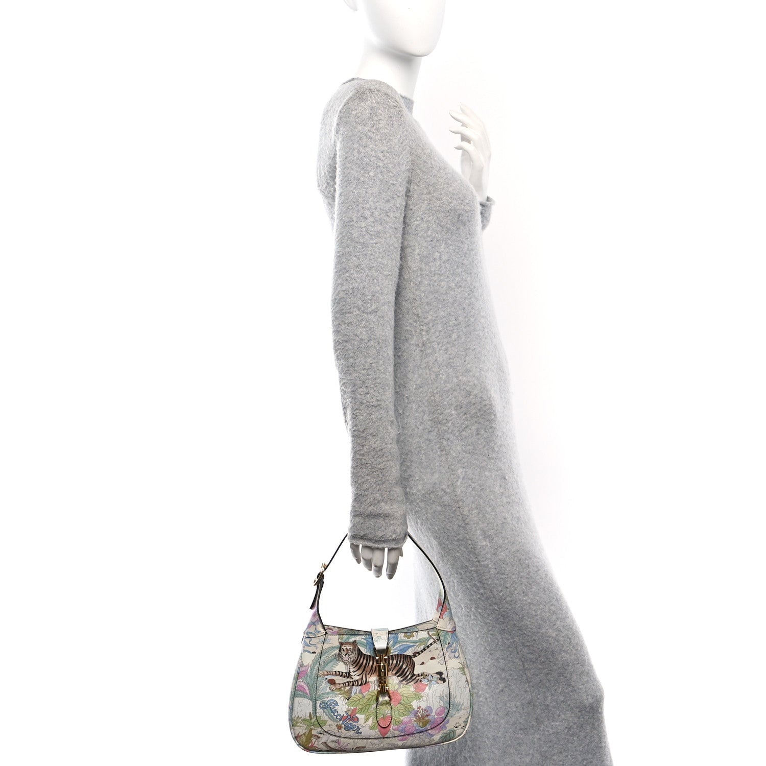 New Shangai Calfskin Tiger Savanah Small Jackie 1961 Hobo Chalky White Multicolor