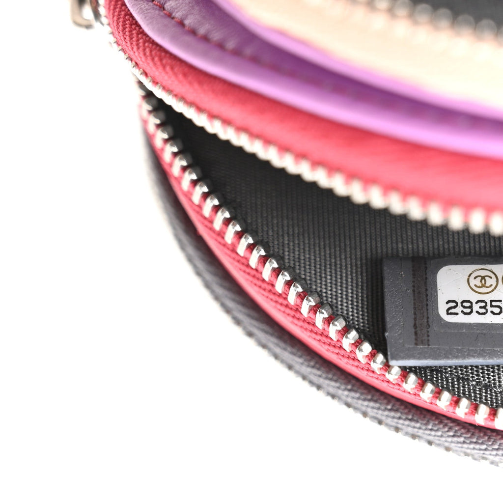 Lambskin Quilted Round Clutch With Chain Grey Multicolor