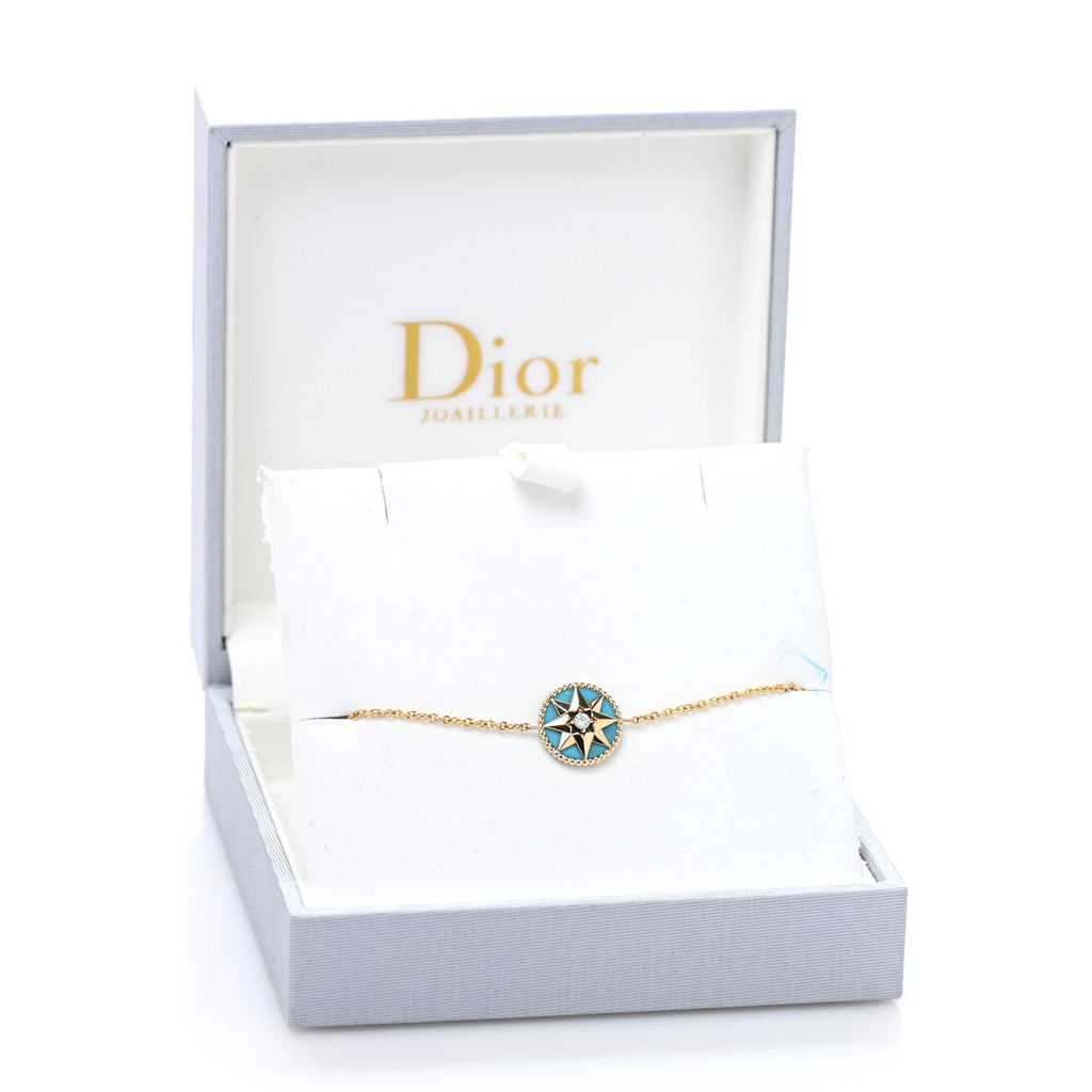 18K Yellow Gold Diamond Turquoise Rose des Vents Bracelet