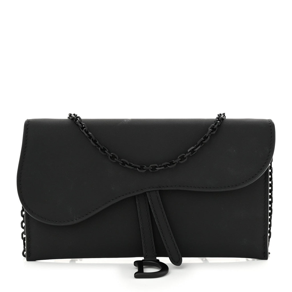 Ultra Matte Calfskin Saddle Chain Wallet Pouch Black