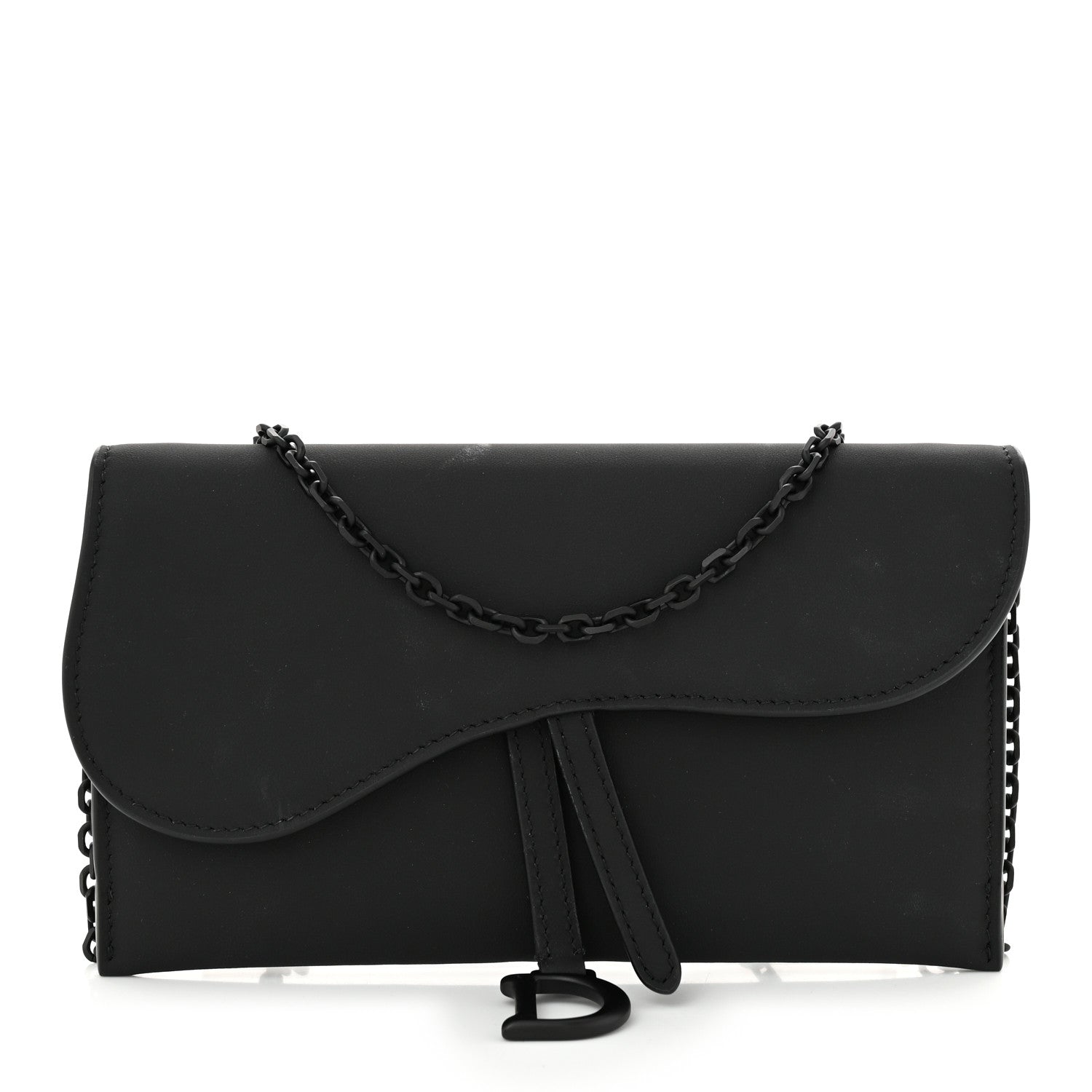 Ultra Matte Calfskin Saddle Chain Wallet Pouch Black