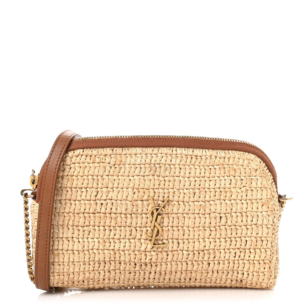 Raffia Calfskin Gaby Crossbody Bag Natural Brick
