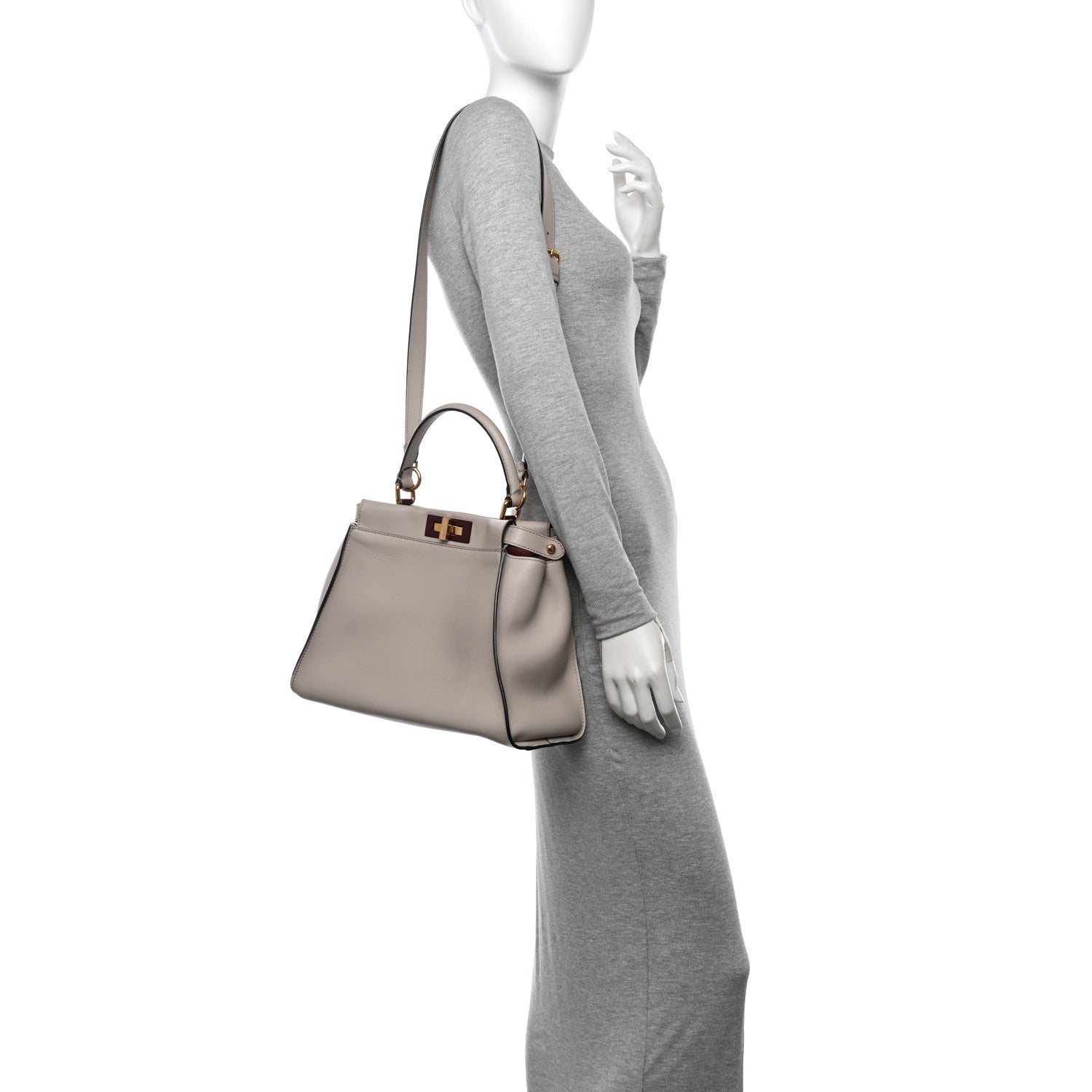 Vitello Seta Shiny Nappa Medium Peekaboo Iconic Satchel Grigio Polvere Bois de Rose