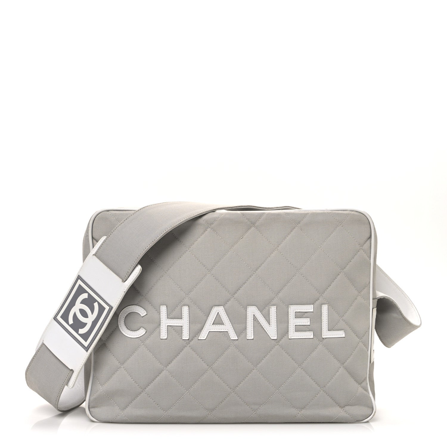 Canvas Quilted Sport Shoulder Bag Grey White