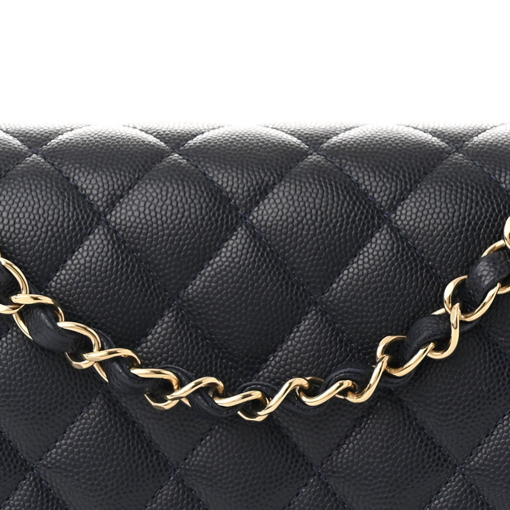 Caviar Quilted Medium Double Flap Navy