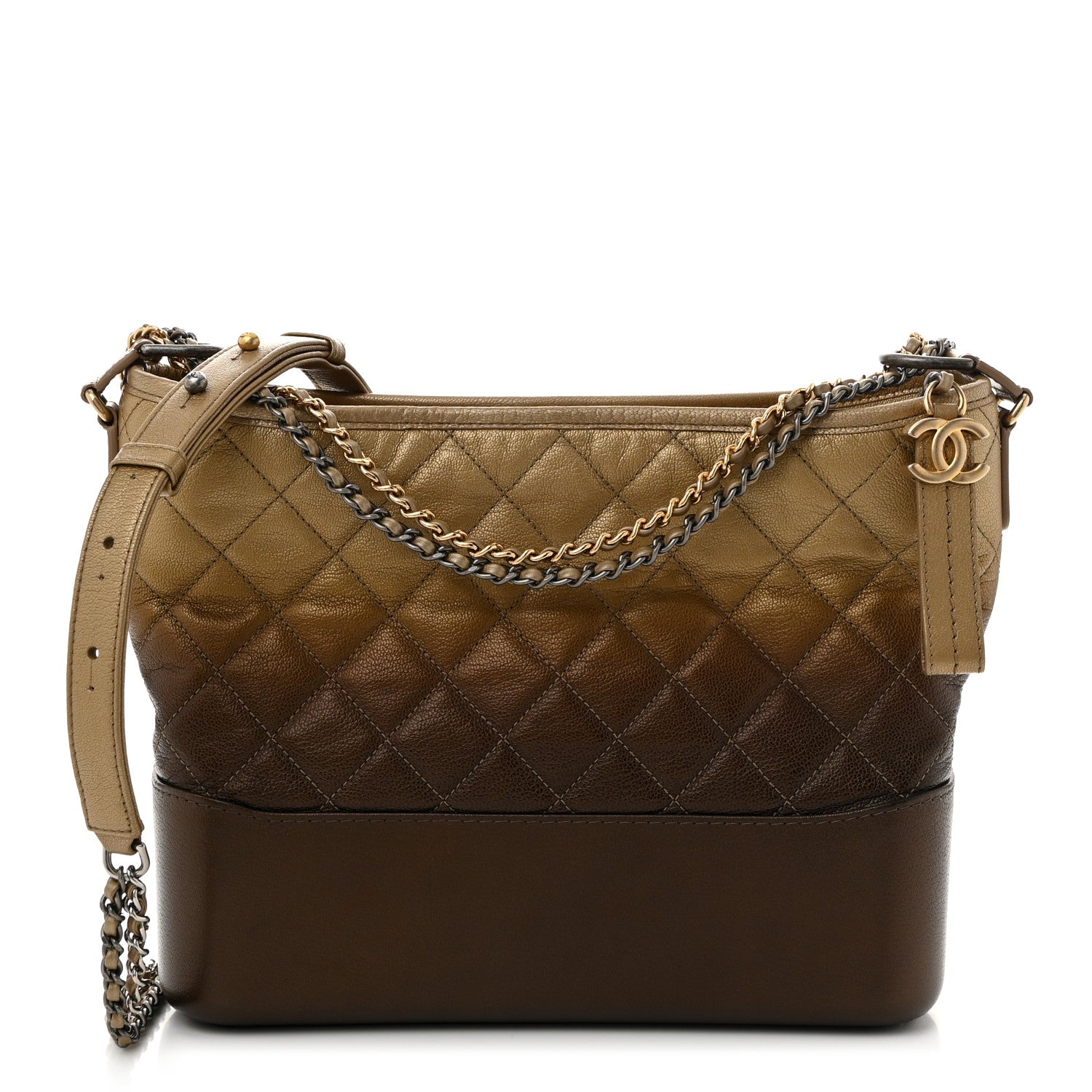 Metallic Goatskin Quilted Medium Gabrielle Hobo Dark Gold Bronze