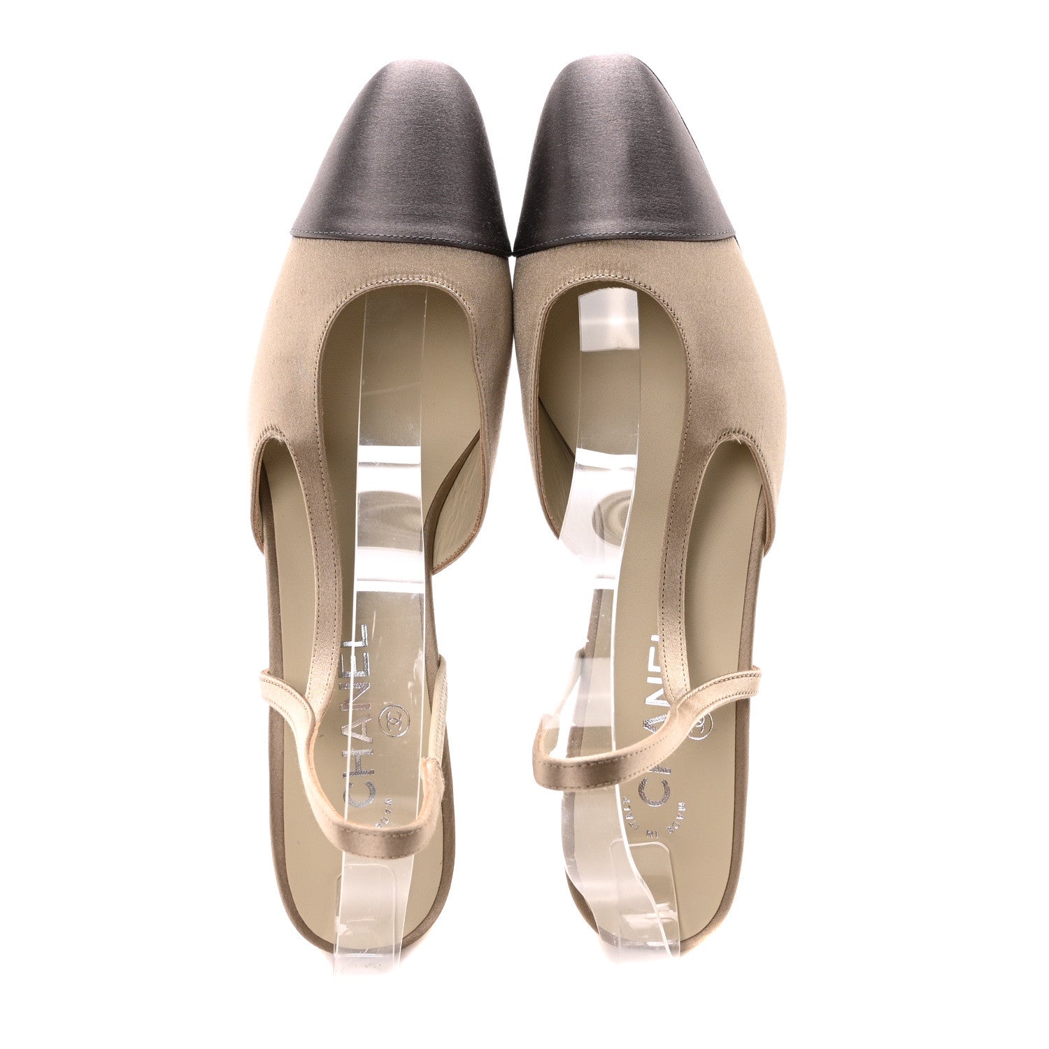 Satin Cap Toe CC Slingback Pumps 41 Beige Grey