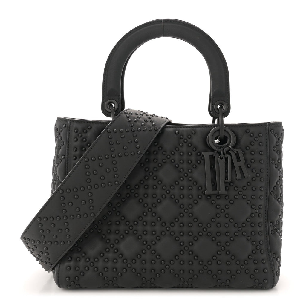 Matte Calfskin Cannage Studded Medium Supple Lady Dior Ultra Black