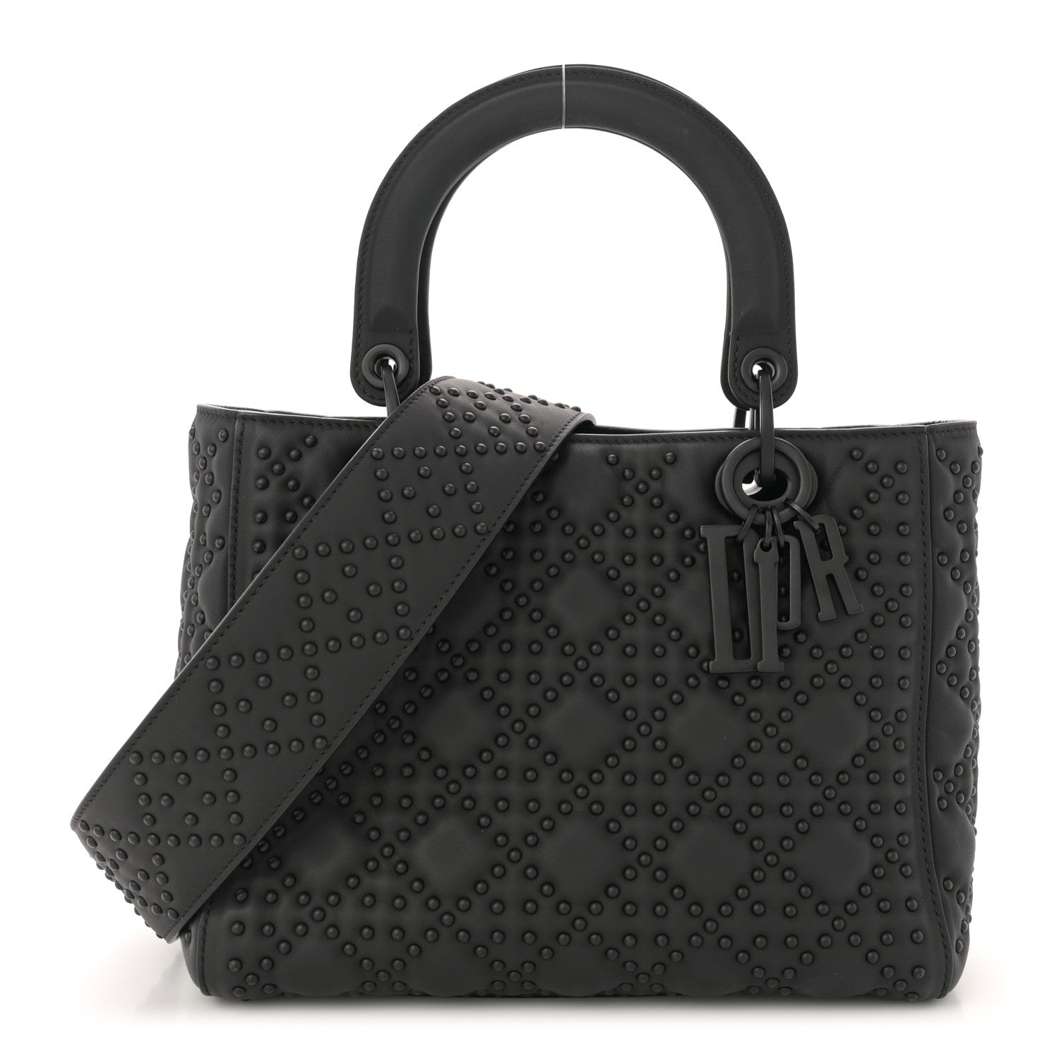 Matte Calfskin Cannage Studded Medium Supple Lady Dior Ultra Black