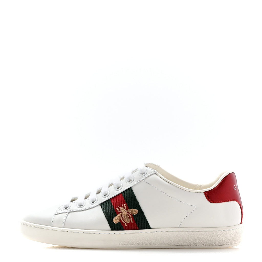 Calfskin Ayers Bee Embroidered Womens Ace Sneakers 37 White Green