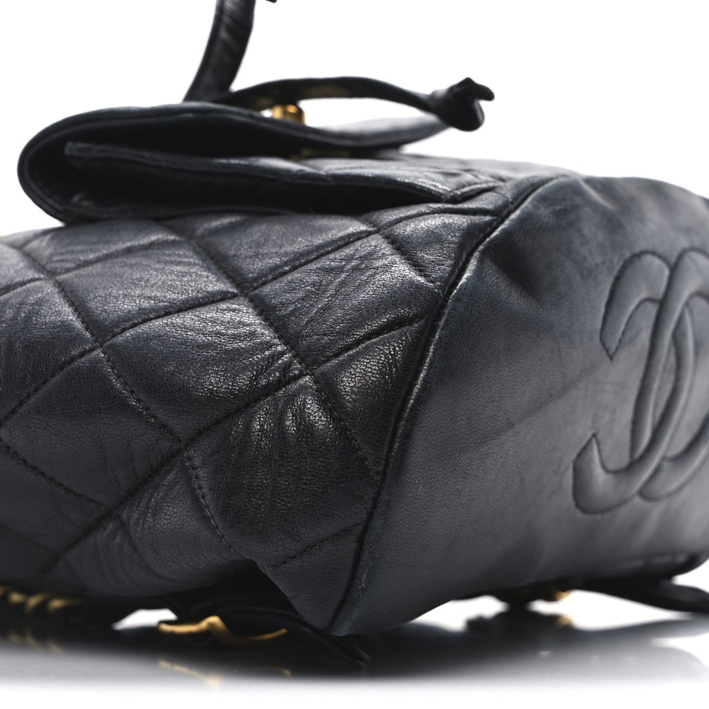 Lambskin Quilted Drawstring Backpack Black