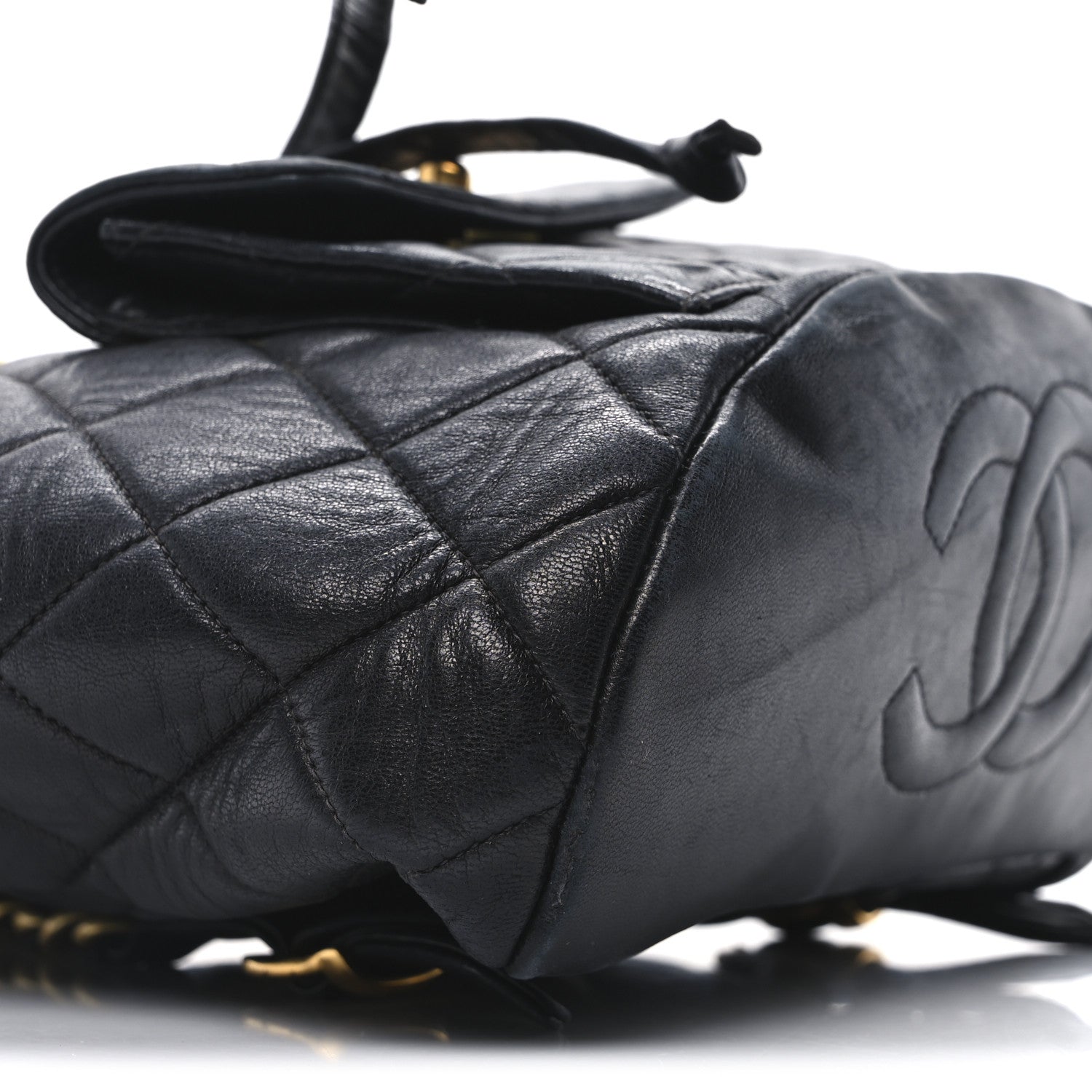 Lambskin Quilted Drawstring Backpack Black