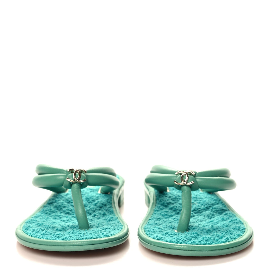 Lambskin Terry Cloth CC Thong Sandals 39 Green