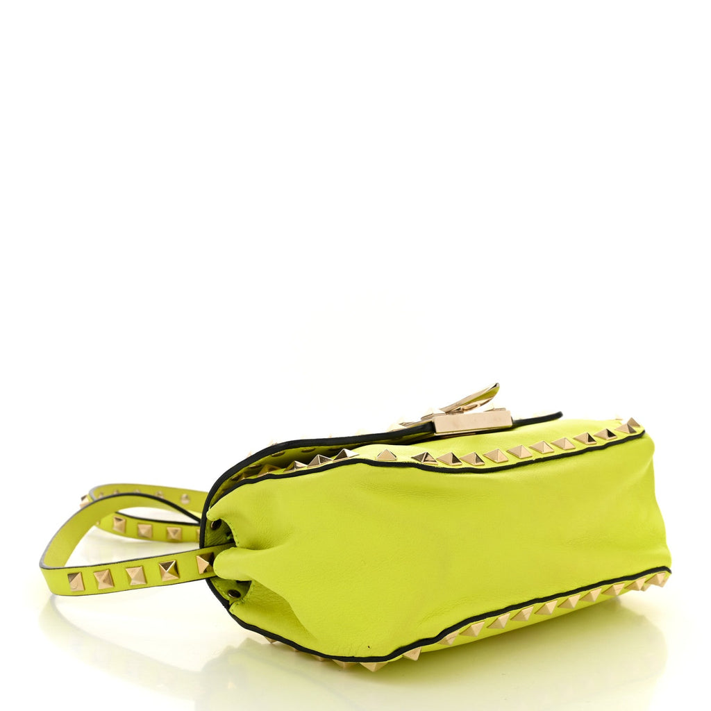 Vitello Mini Rockstud Flip Lock Crossbody Bag Yellow Fluo