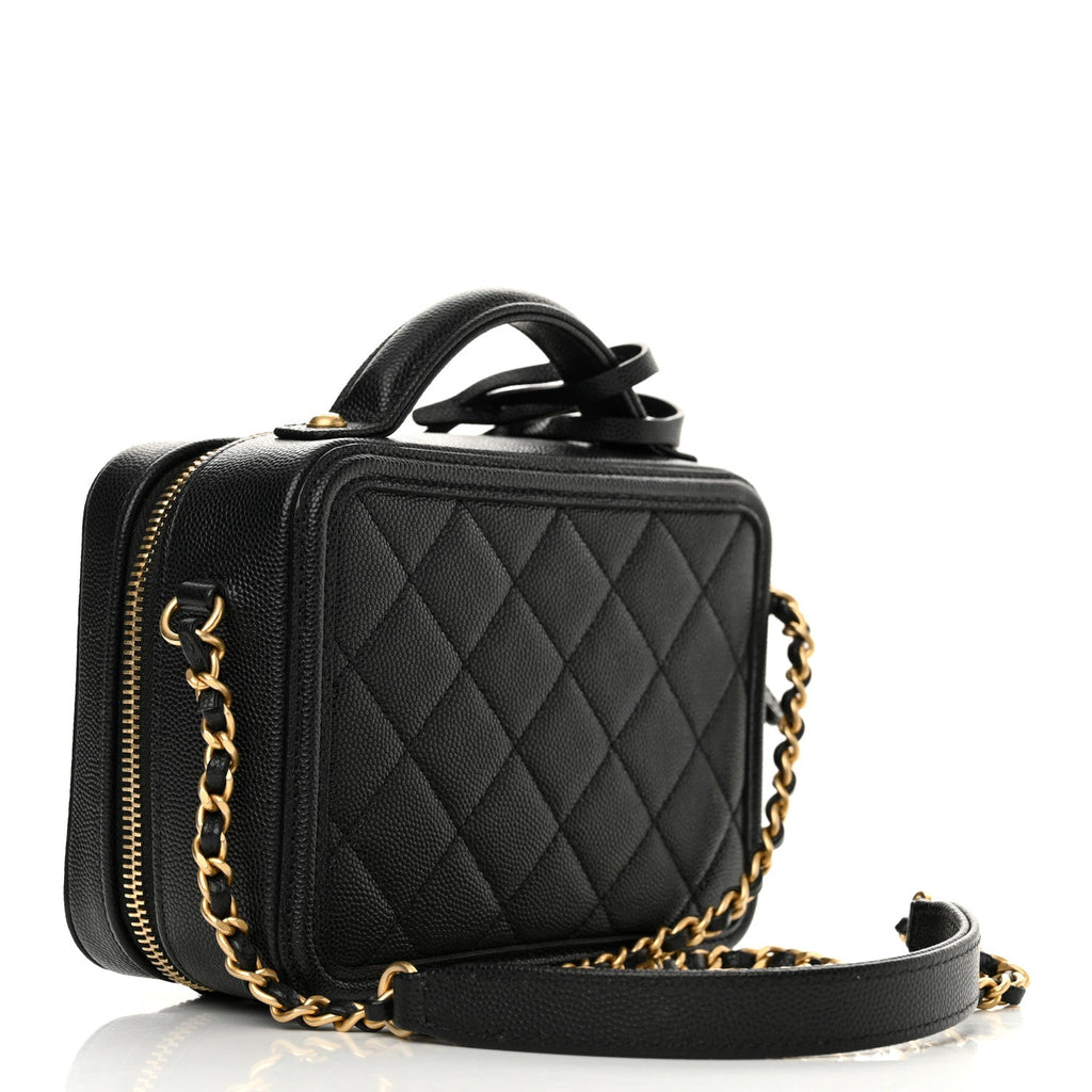 Caviar Quilted Small CC Filigree Vanity Case Black
