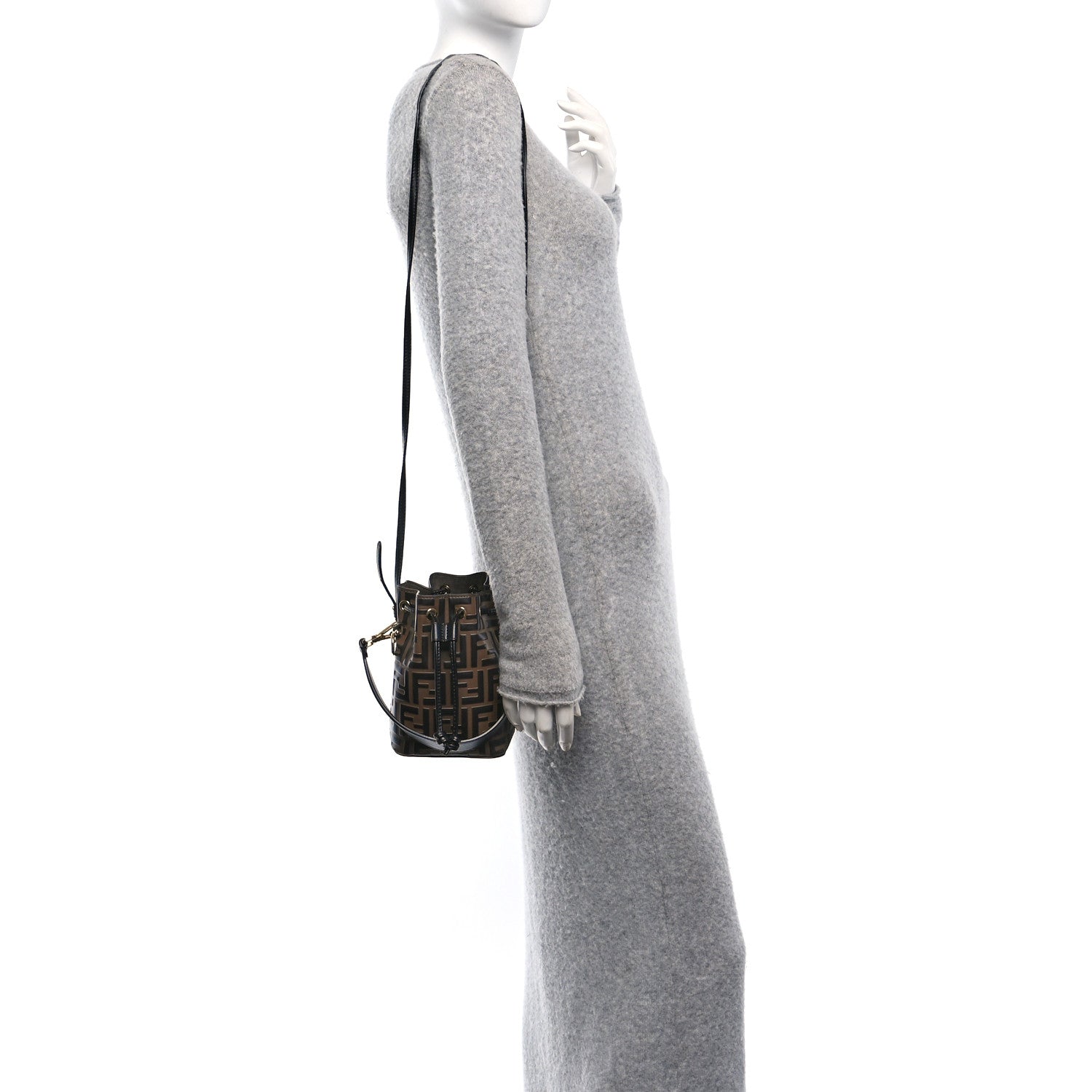 Vitello Liberty F is Fendi Bi-Color FF 1974 Embossed Mini Mon Tresor Bucket Bag Maya Black