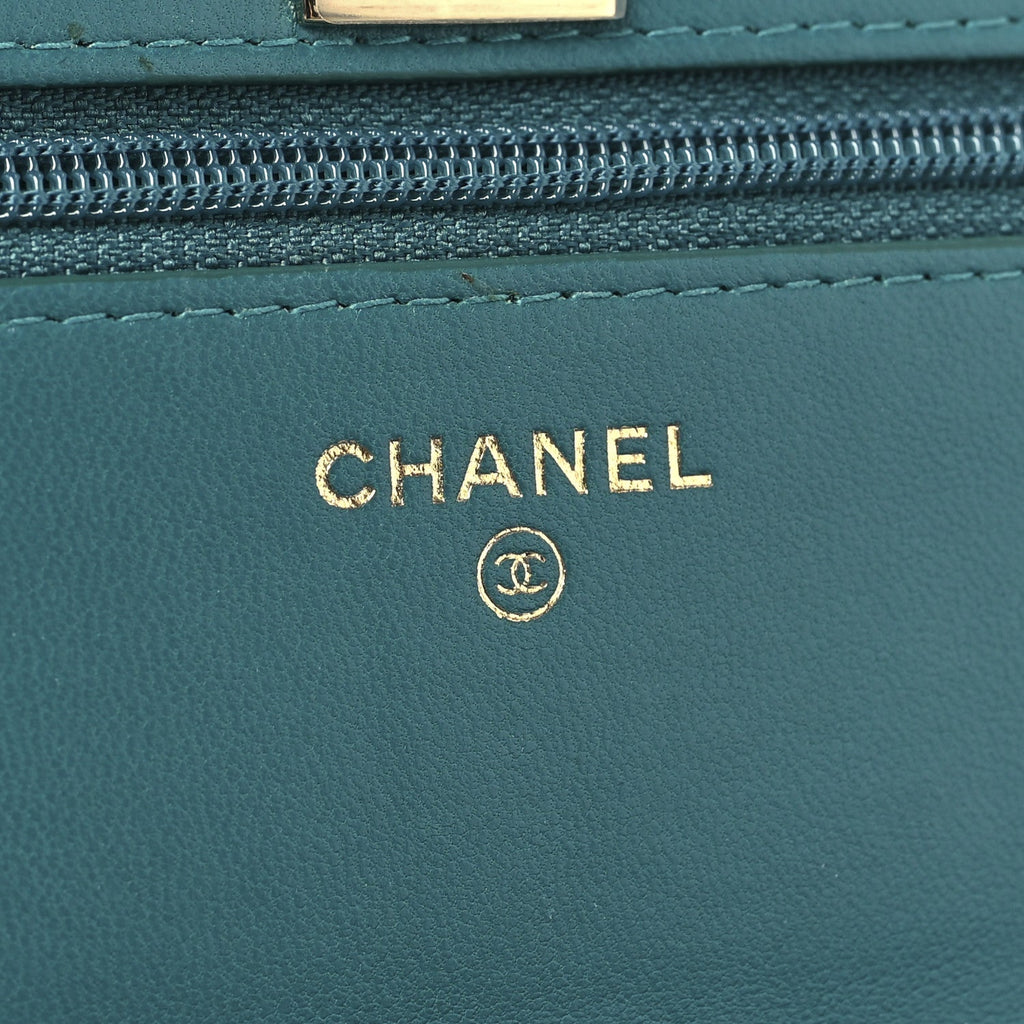 Lambskin Quilted Trendy CC Wallet On Chain WOC Green