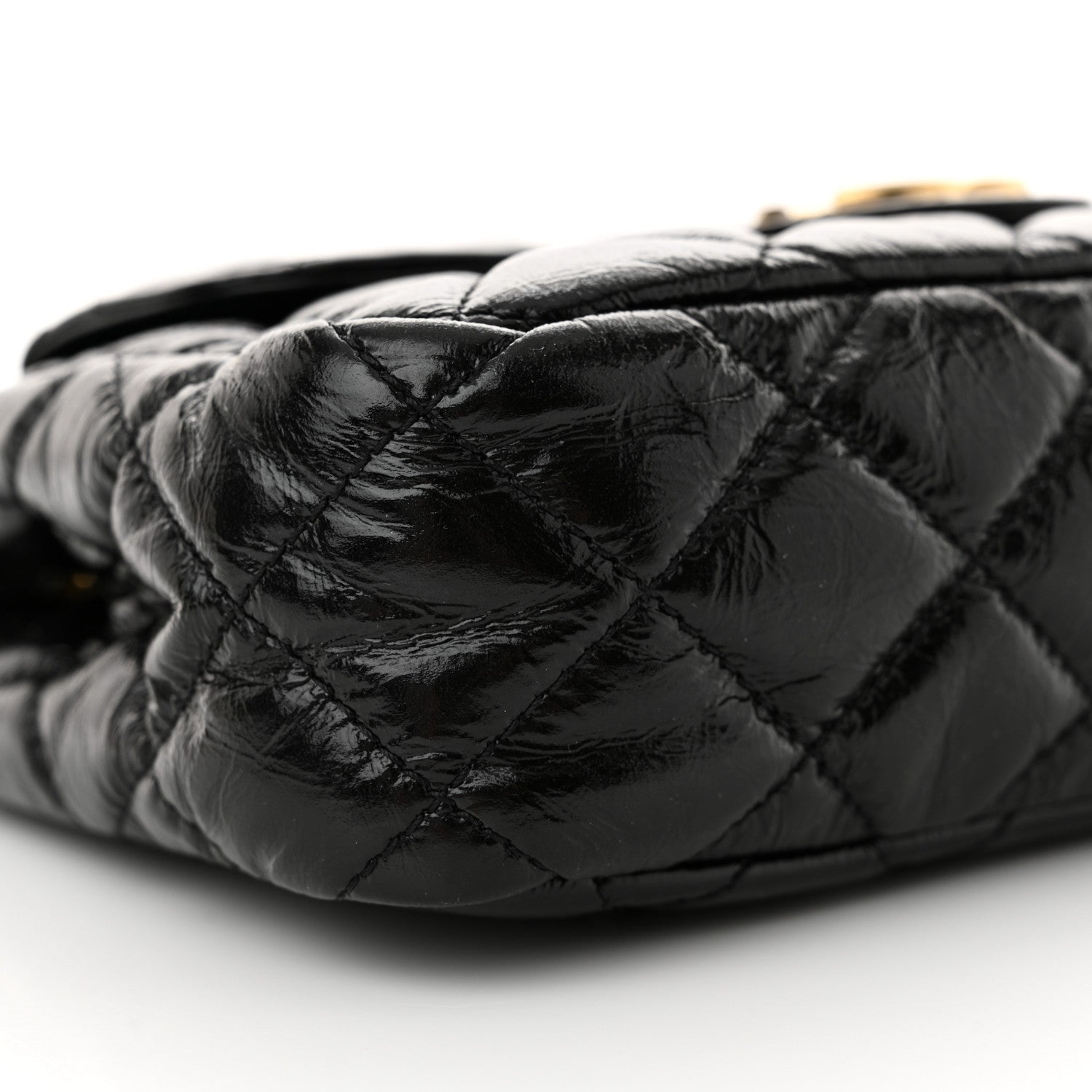 Shiny Crumpled Calfskin Quilted Small Wavy CC Hobo Black