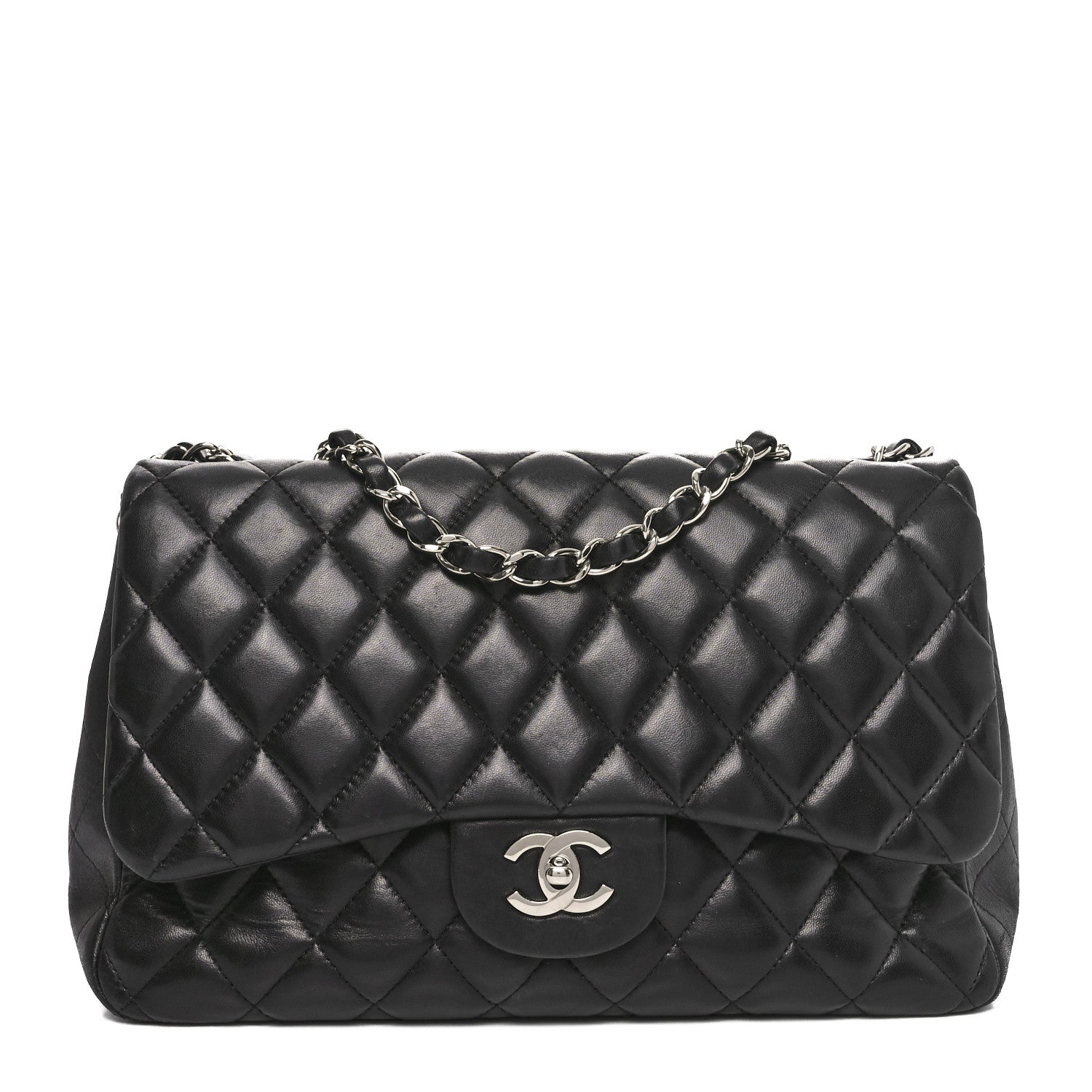 Lambskin Quilted Jumbo Single Flap Black