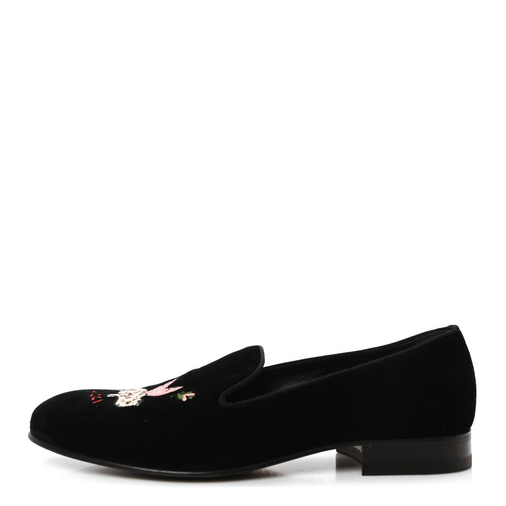 Velvet Embroidered Mens Loafers 8 Black