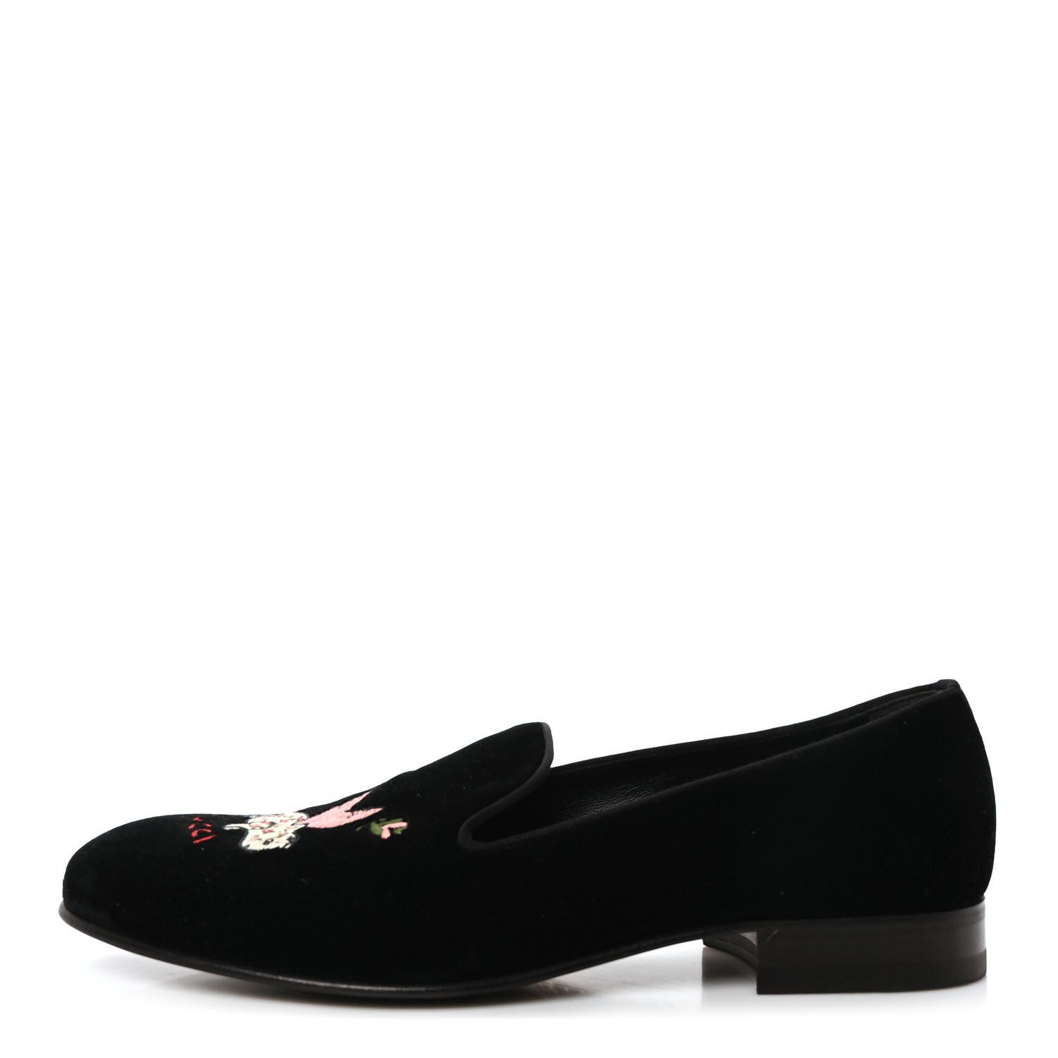 Velvet Embroidered Mens Loafers 8 Black