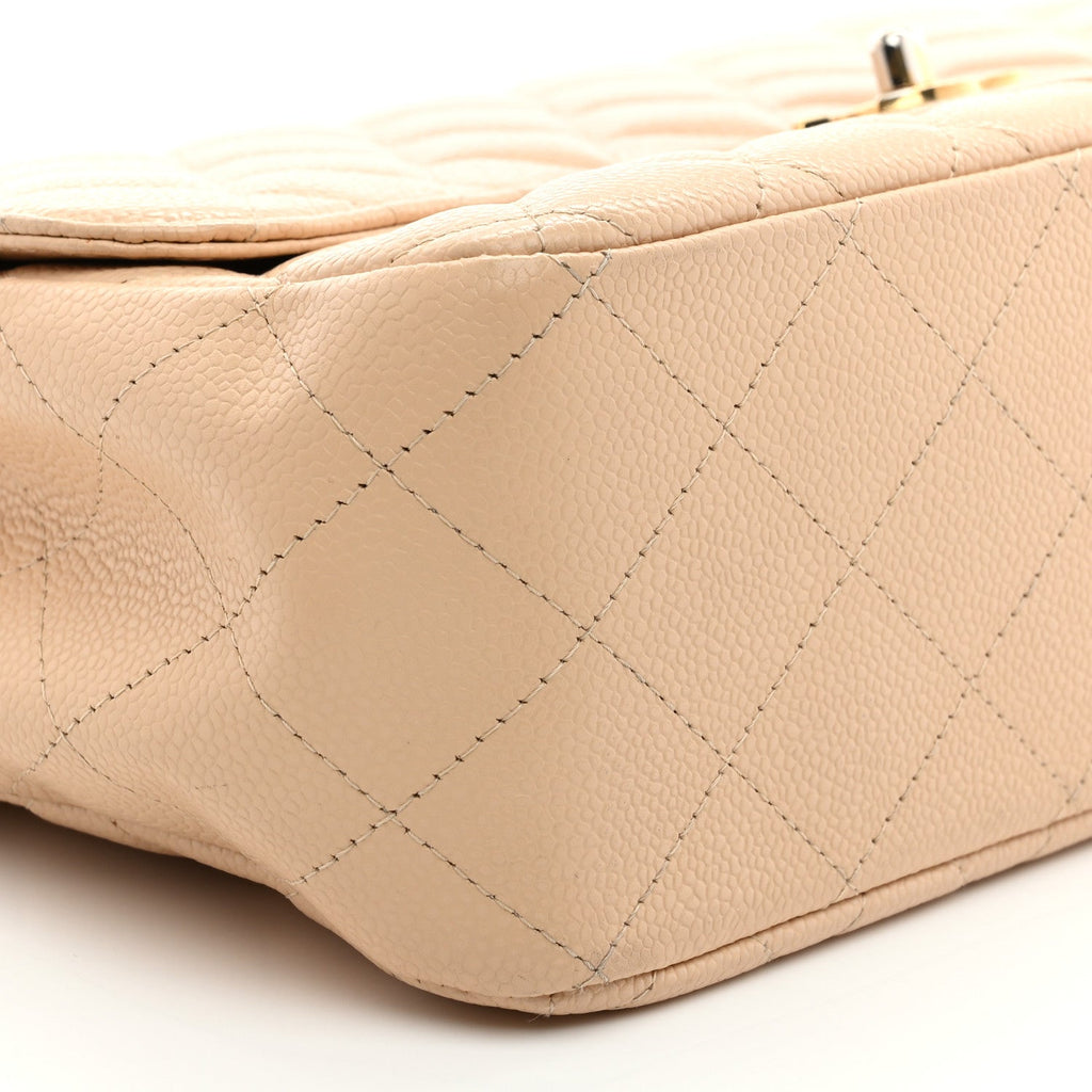 Caviar Quilted Jumbo Single Flap Beige