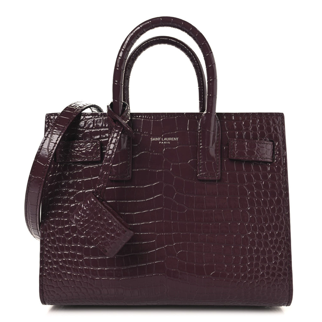 Calfskin Crocodile Embossed Nano Sac De Jour Bordeaux