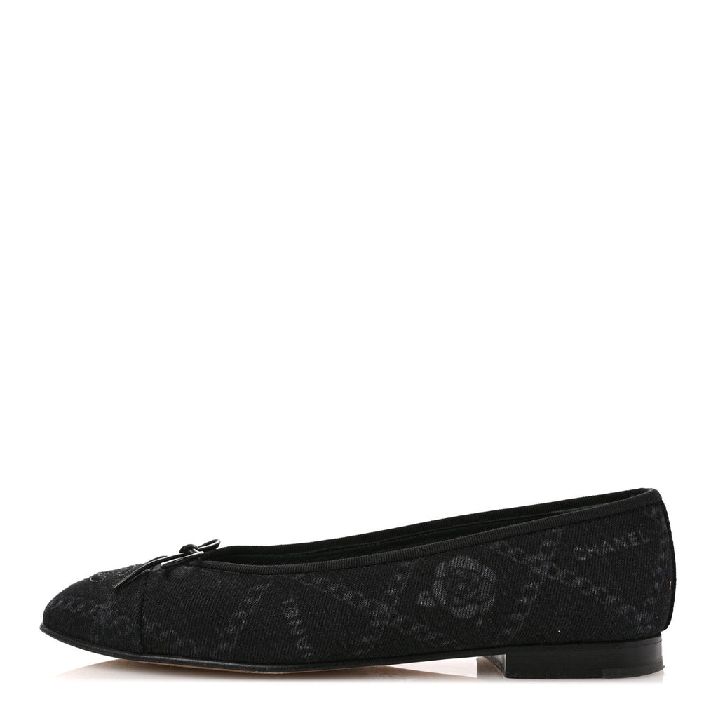 Denim Printed Cap Toe Ballerina Flats 39.5 Black White