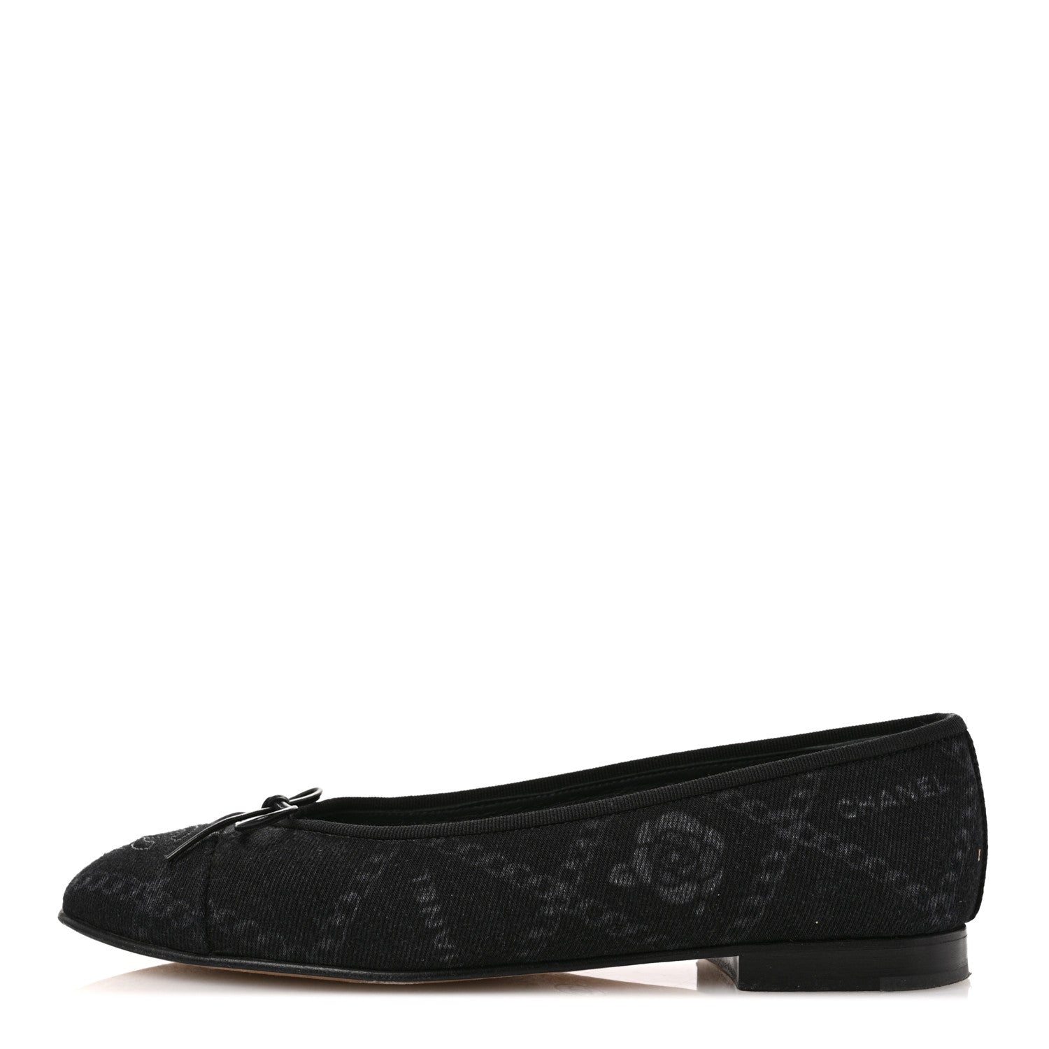 Denim Printed Cap Toe Ballerina Flats 39.5 Black White
