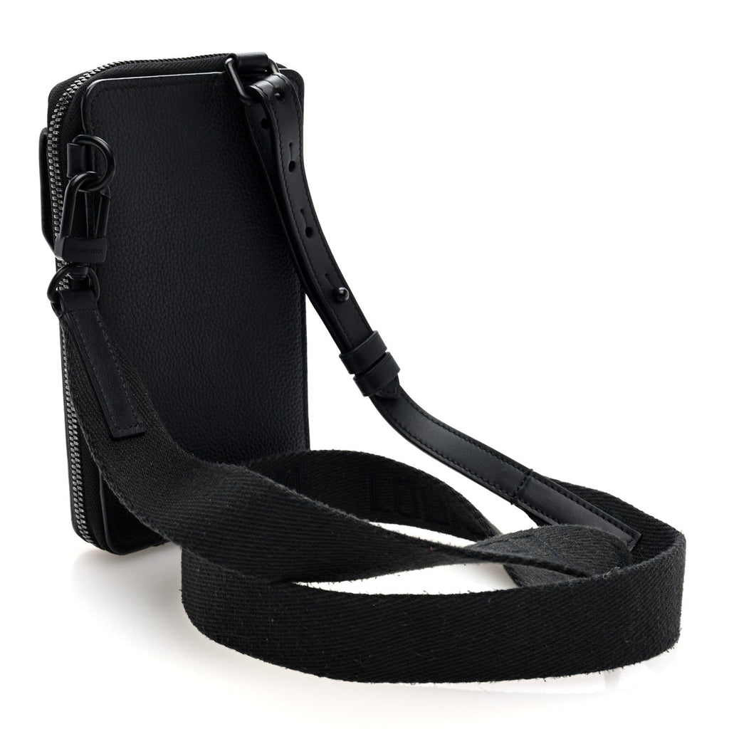 Grained Calfskin Aerogram Phone Pouch Black