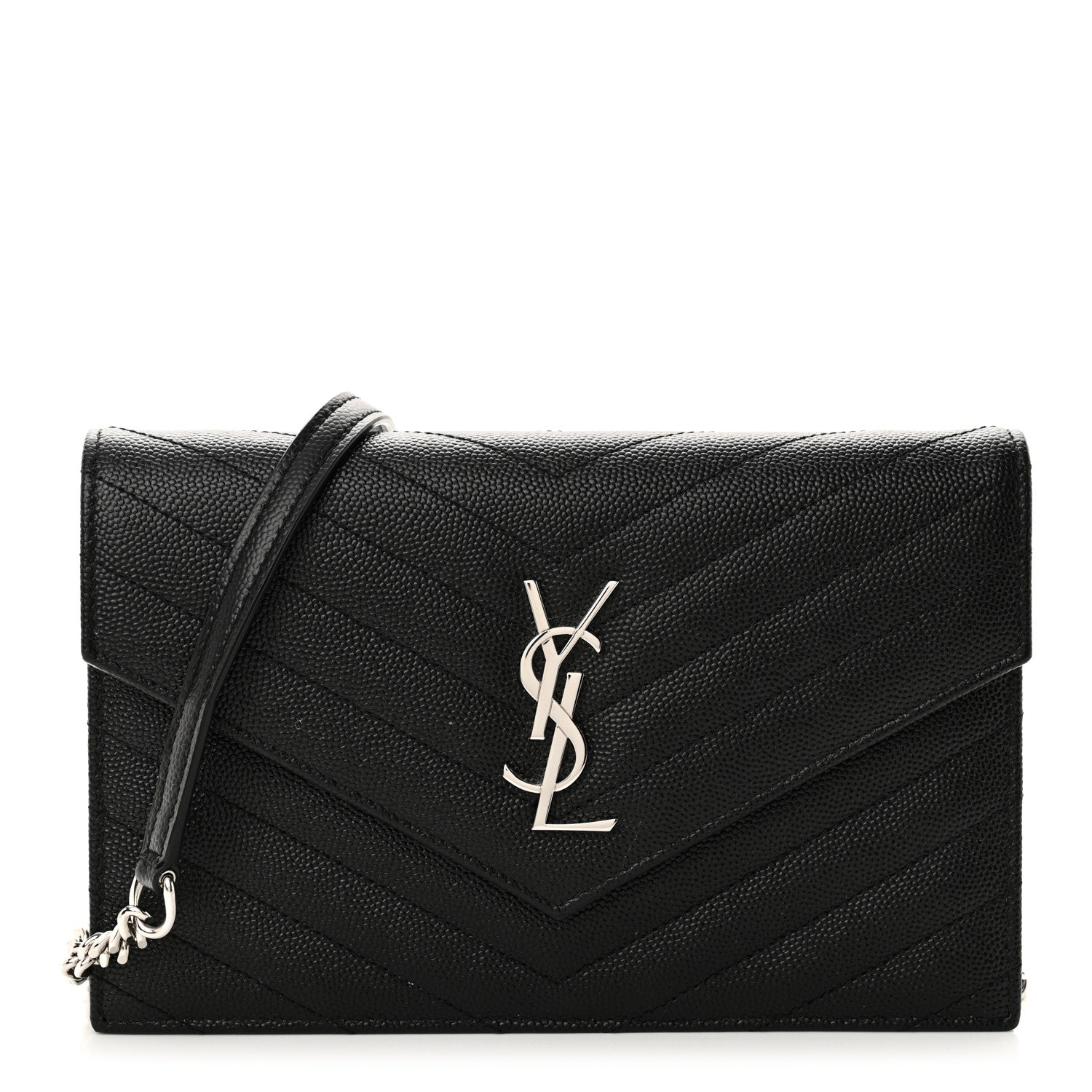 Grain De Poudre Matelasse Chevron Monogram Envelope Chain Wallet Black