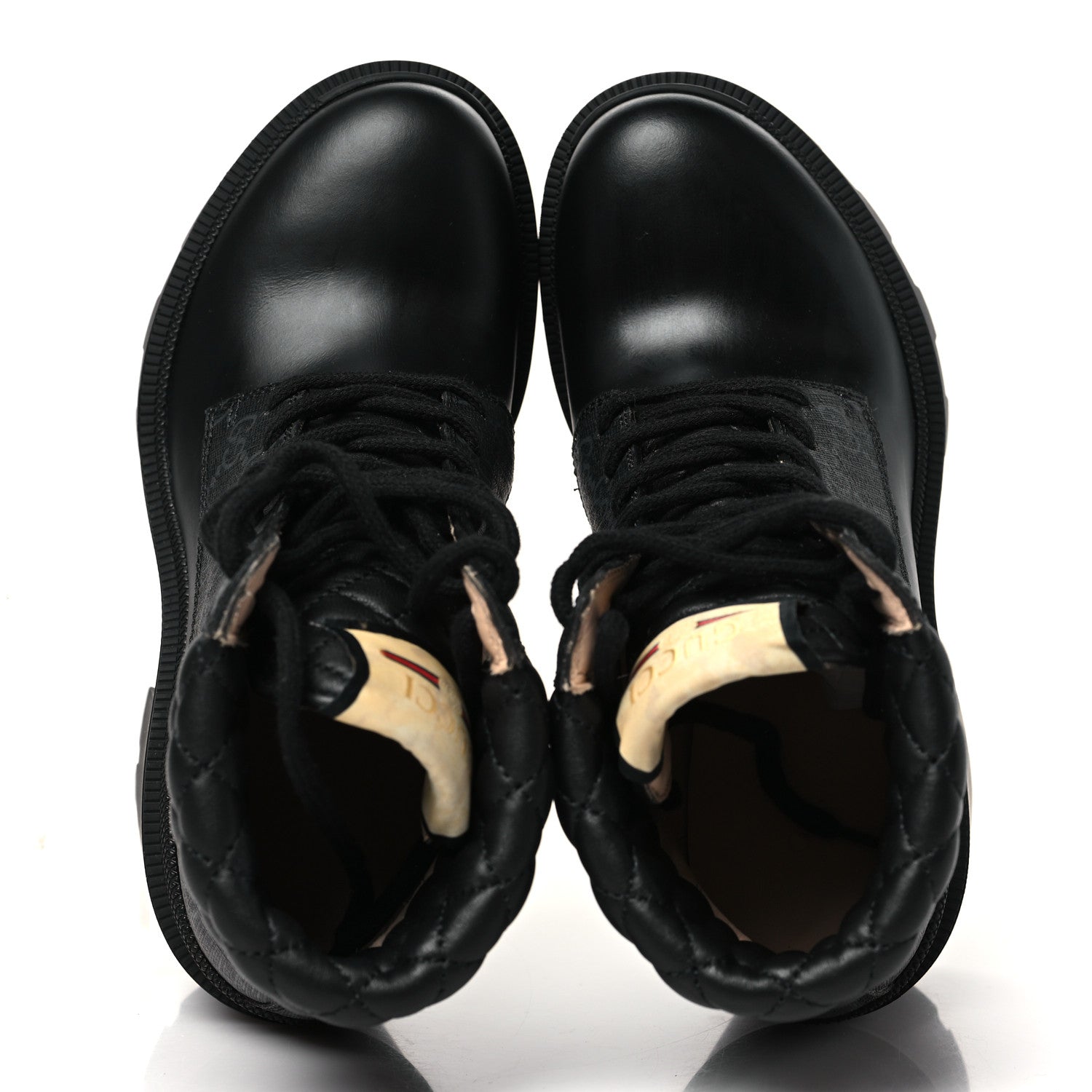 Apollo Calfskin GG Supreme Nappa Samoa Quilted Lace Up Ankle Boots 35 Black
