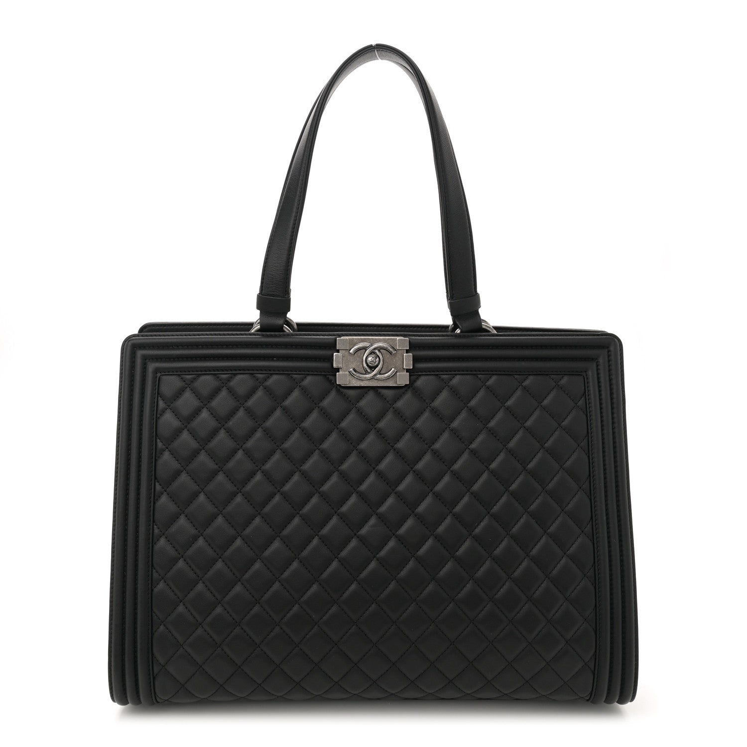 Calfskin Quilted Boy Shopping Tote Black