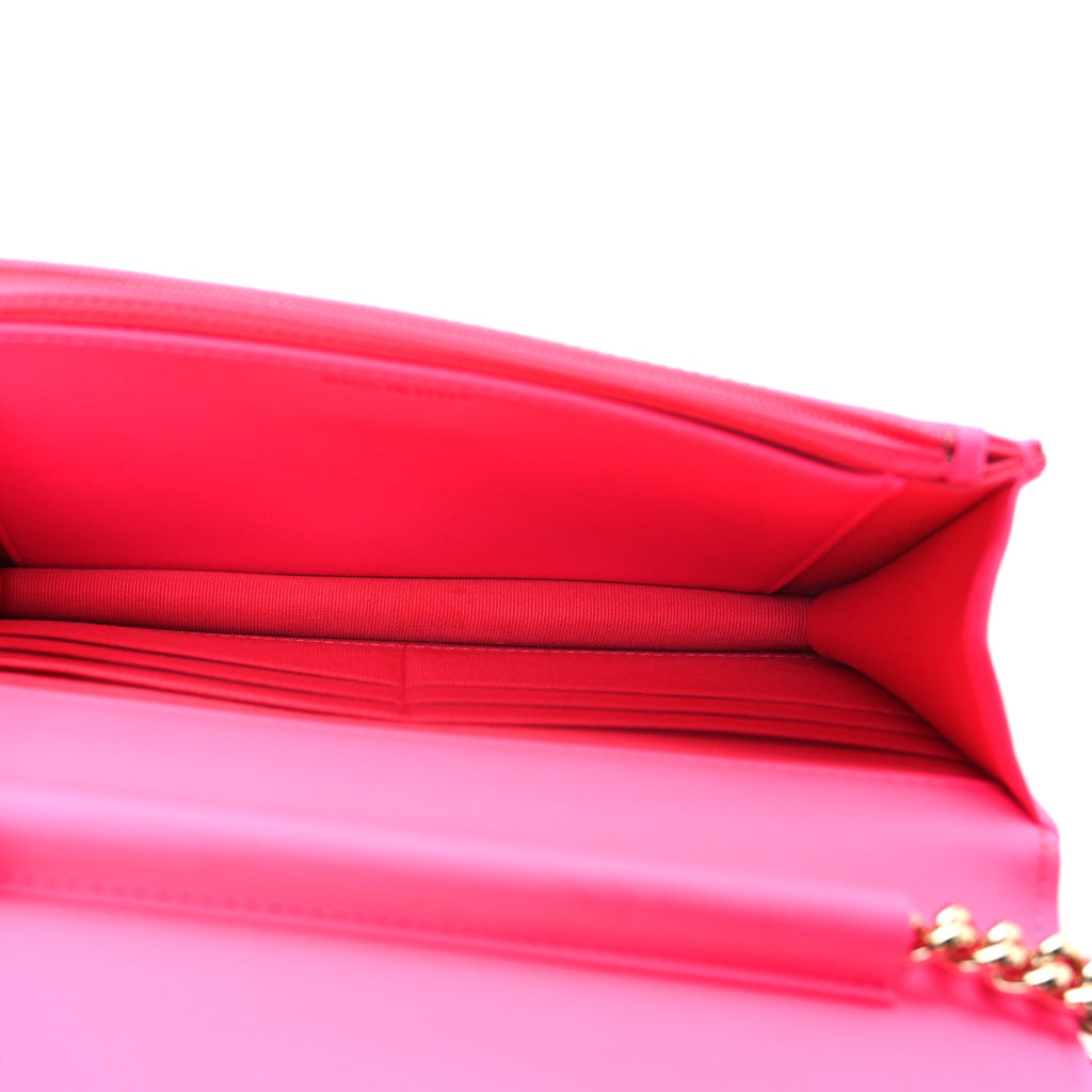 Patent Chevron Quilted Boy Wallet On Chain WOC Neon Pink