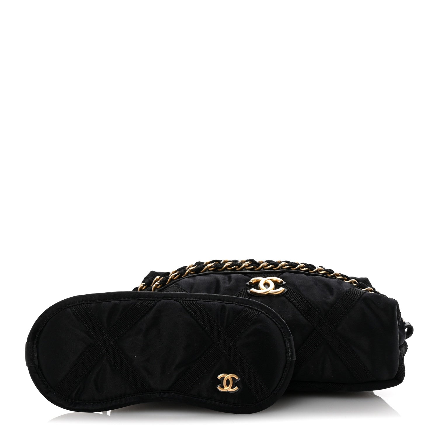 Nylon Grosgrain Lifestyle Pouch With Sleep Mask Black