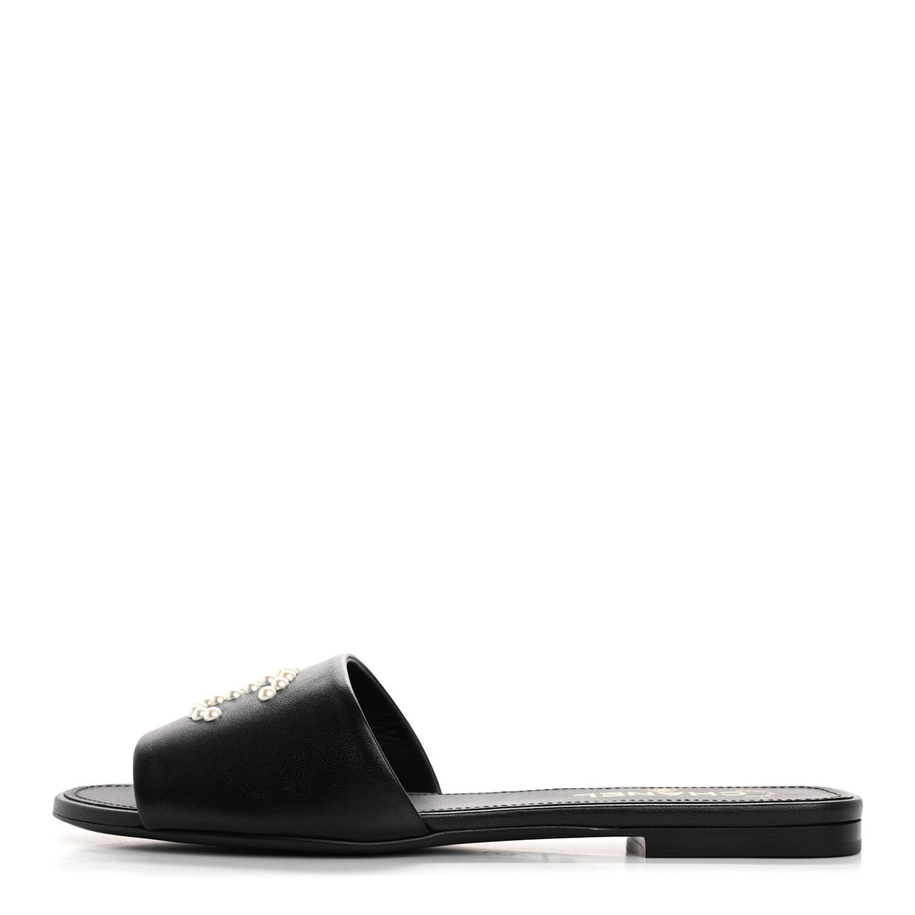 Lambskin Pearl CC Sandals 40.5 Black