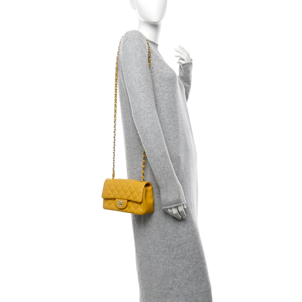 Caviar Quilted Mini Rectangular Flap Yellow