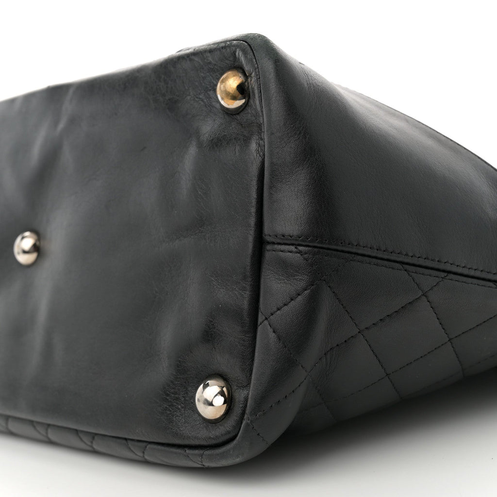 Calfskin Quilted Large Cambon Tote Black White